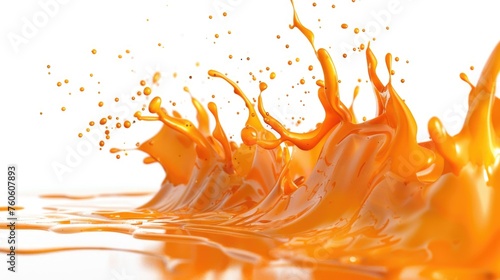 Vibrant orange liquid splashing on a clean white background. Perfect for advertising and product promotion