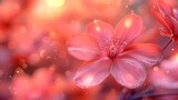  a close up of a pink flower on a blurry background with a boke of lights in the background.