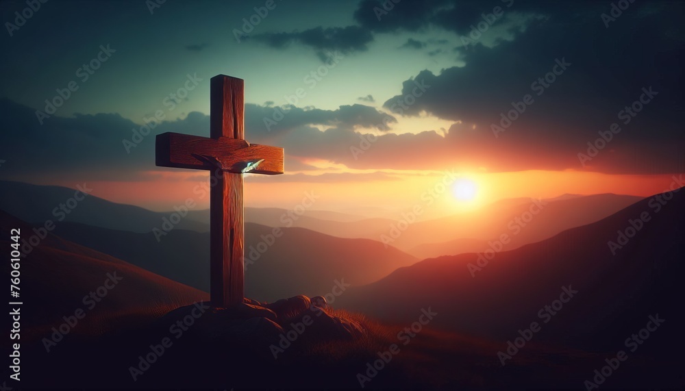 Good Friday Holiday Cross. Crucifixion of Jesus Christ Background. - obrazy, fototapety, plakaty 