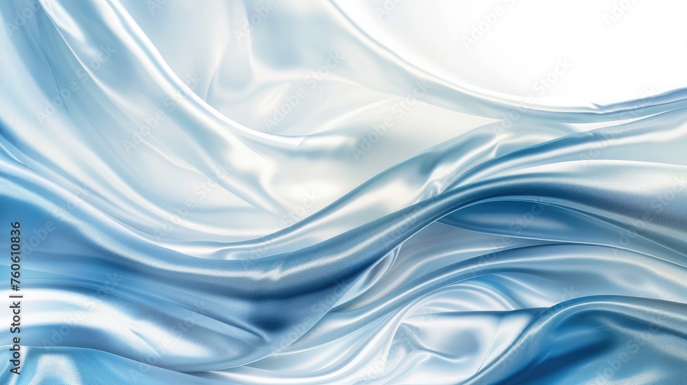 Obraz premium Abstract blue white luxury fabric wave background with copy space. Smooth liquid wave. Elegant shiny silk satin texture. Suit for wallpaper, cover, header, desktop, web, flyer.