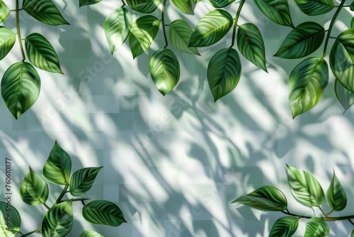 Vibrant green leaves against a clean white wall, perfect for interior design projects © Ева Поликарпова