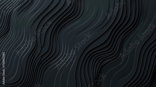 Black abstract background design. Modern wavy line pattern (guilloche curves) in monochrome colors. Premium stripe texture for banner, business backdrop. Dark horizontal