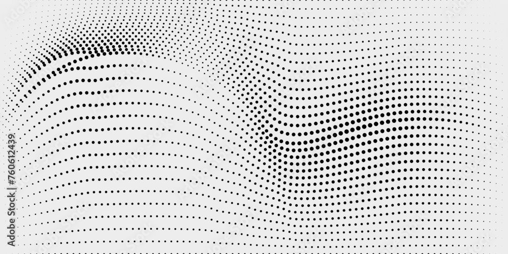 Abstract wave halftone black and white. Monochrome texture for printing on badges, posters, and business cards.