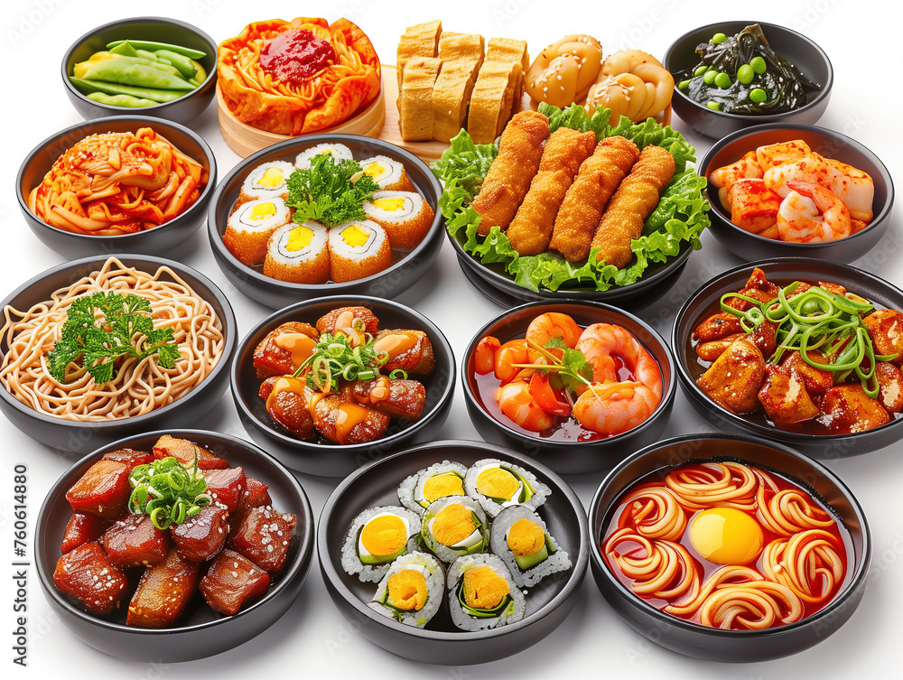 Korean food on isolated background,created with Generative AI tecnology.