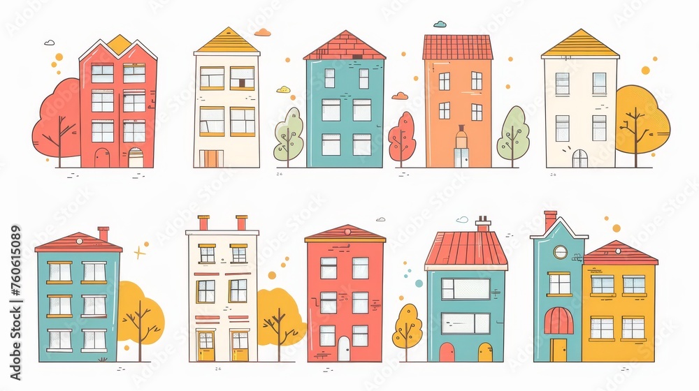 An illustration of various neighborhoods as seen through a window. A flat design style minimal modern illustration.