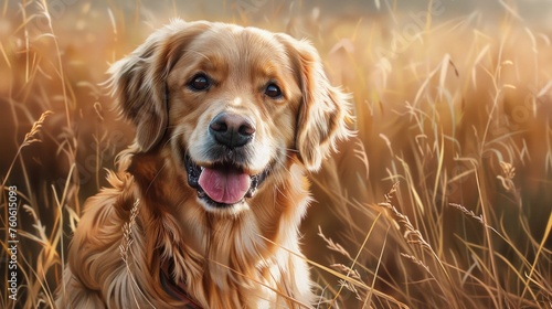 A dog sitting peacefully in a field of tall grass. Perfect for pet lovers and nature enthusiasts