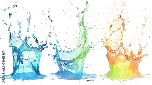 Four vibrant water splashes, versatile for various projects.