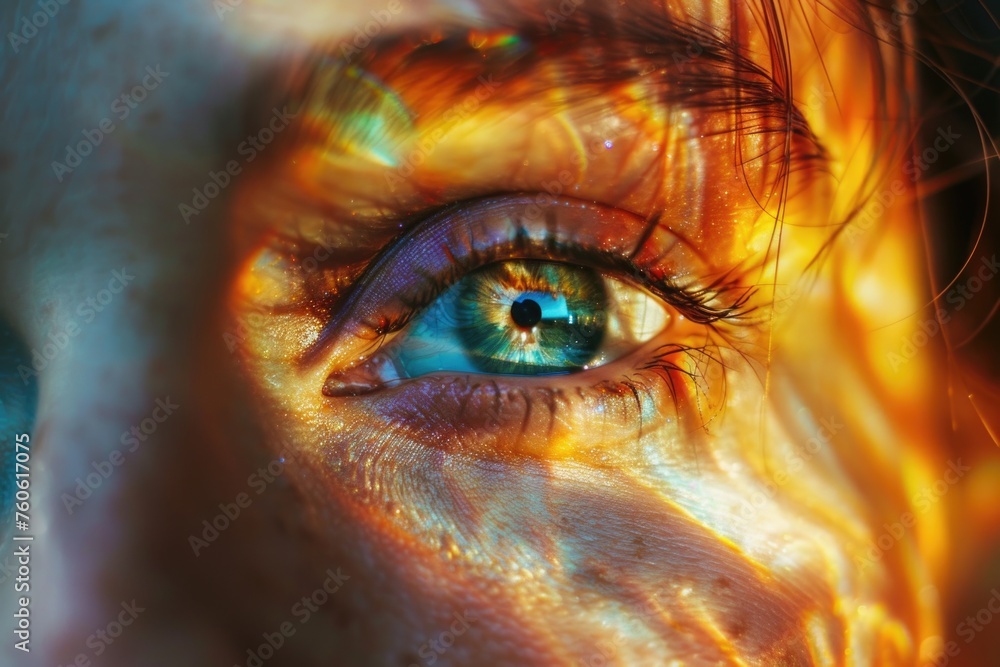 A close-up of a person's eye with sunlight shining through, suitable for various creative projects