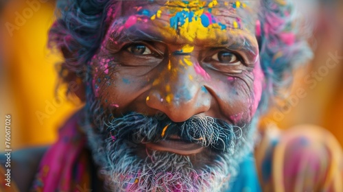 Man With Blue Eyes and Yellow Paint on Face