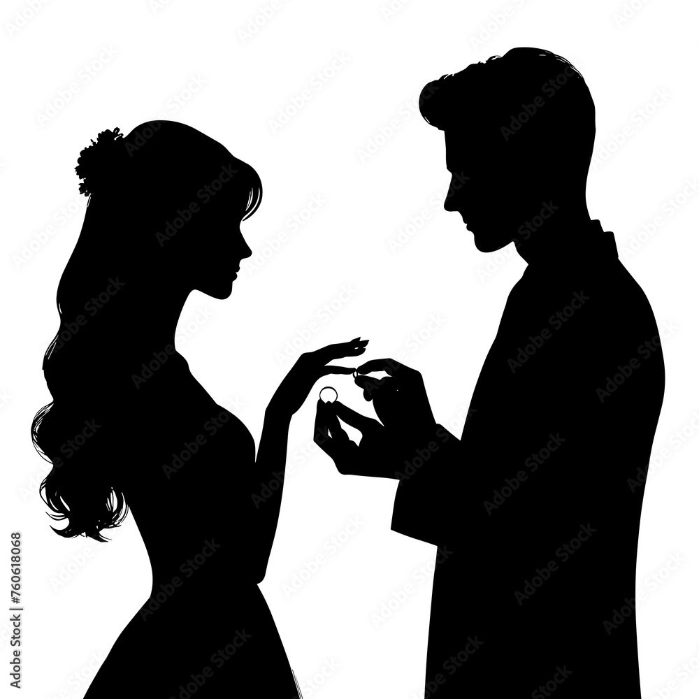 Marriage Proposal Silhouette, Romantic Engagement, Couple and Ring