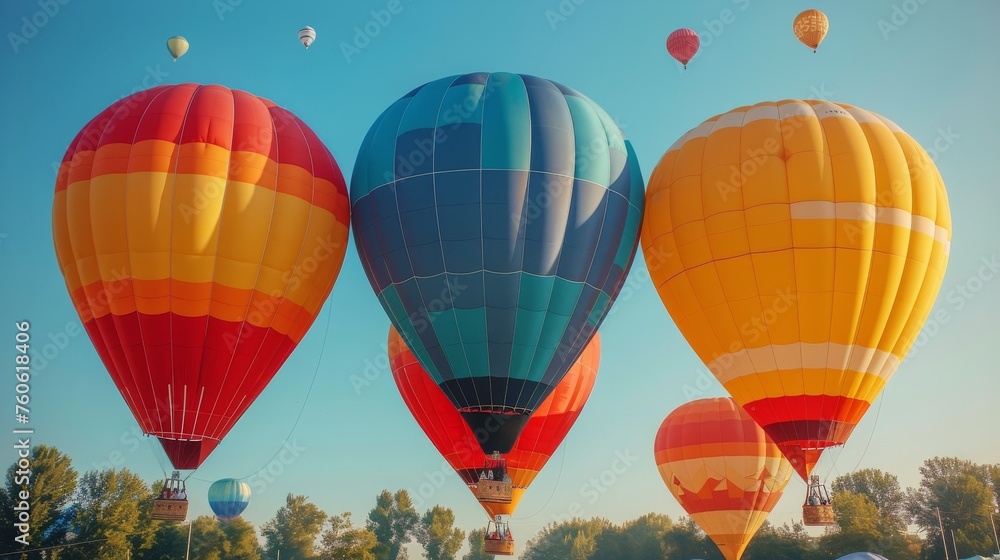 Fototapeta premium Three Hot Air Balloons Flying in the Sky