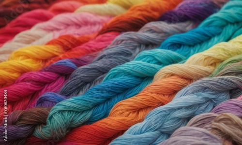 colorful wool fibers, colorful texture, background with multi-colored ropes, fabric, threads