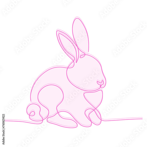 Zajączek wielkanocny rysowany jedną ciągłą linią. Sylwetka uroczego królika z różowym akcentem w prostym minimalistycznym stylu. Ilustracja wektorowa.