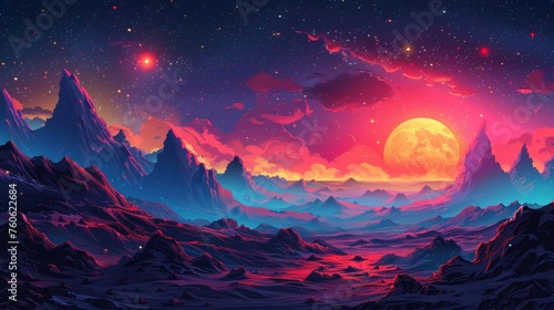 Game background with platforms for arcade, computer animation, console, mobile or mobile game gui interface. Modern cartoon illustration of alien planets, stars and spaceships. #760622684