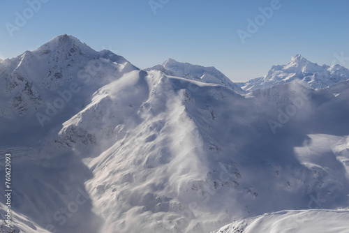 Beautiful scenery mountain massif closeup on the North Caucasus on winter resort
