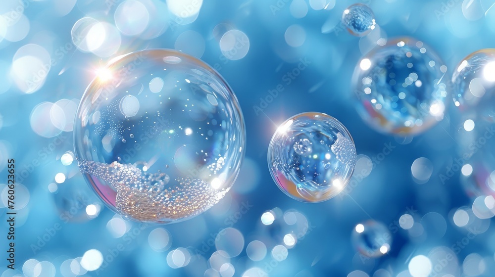 A bubble of soda, water, or oxygen infusing with air, a carbonated drink, or water bubbling. Motion, transparent water with randomly moving moisture drops, realistic 3D modern. A bubble of soda, water, or oxygen infusing with air, a carbonated drink, or water bubbling. Motion, transparent water with randomly moving moisture drops, realistic 3D modern.