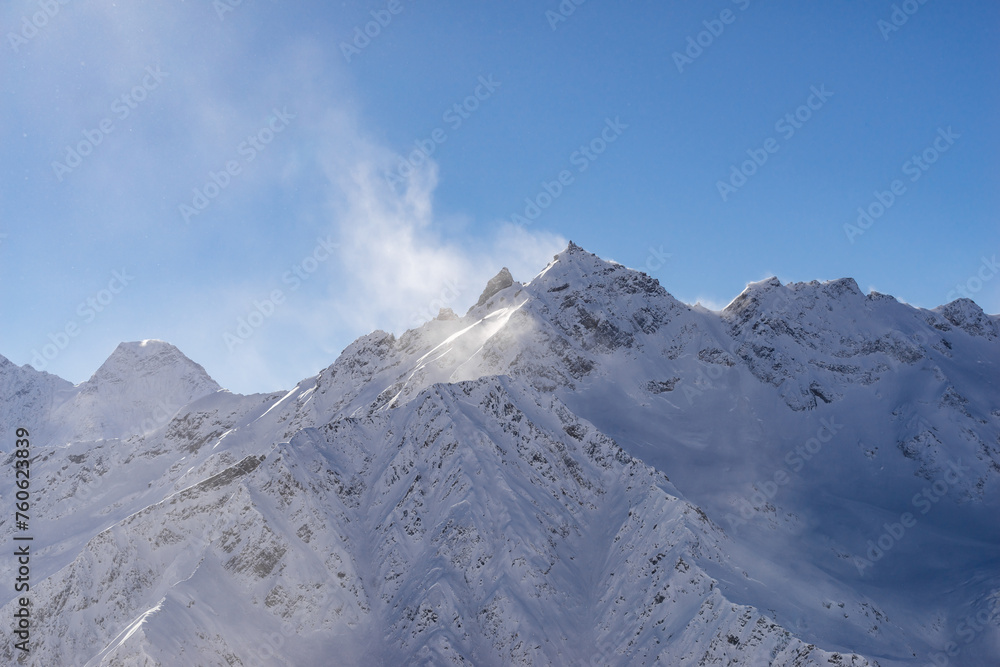 Beautiful scenery mountain massif on the North Caucasus on winter resort