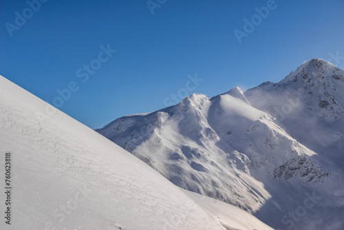 Beautiful scenery mountain massif on the North Caucasus on winter resort