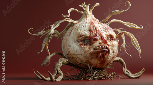 An onion-themed 3D monster with layered look and a pale hue