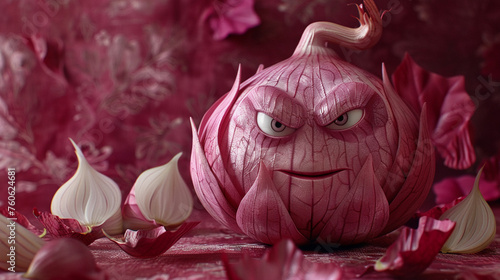 An onion-themed 3D monster with layered look and a pale hue