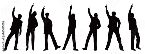 人差し指を突き上げてダンスする7人の男性シルエット
