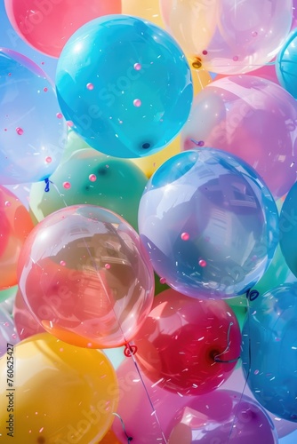 Colorful balloons floating in the air. Suitable for party and celebration concepts