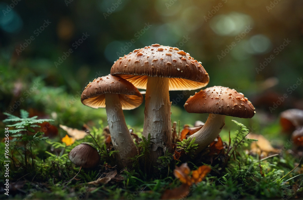 beautiful closeup of forest mushrooms in grass autumn beautiful closeup of forest mushrooms in grass autumn