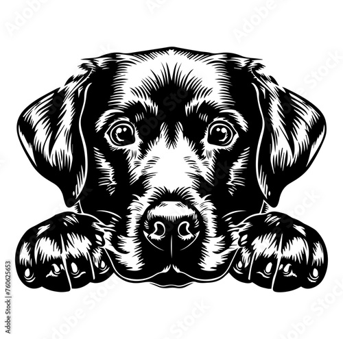 labrador retriever dog face peeking over front paws vector illustration