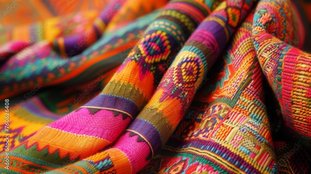 South American fabric pattern. Traditional vivid beautifully folded textile with ornaments South American fabric pattern. Traditional vivid beautifully folded textile with ornaments