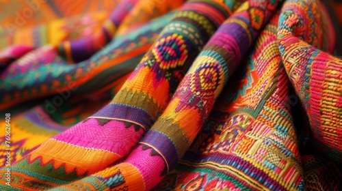South American fabric pattern. Traditional vivid beautifully folded textile with ornaments