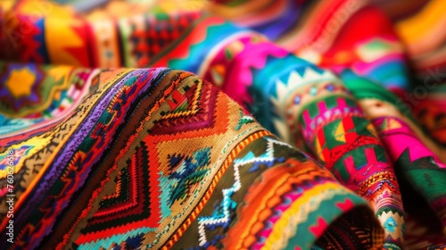South American fabric pattern. Traditional vivid beautifully folded textile with ornaments © Vladimir