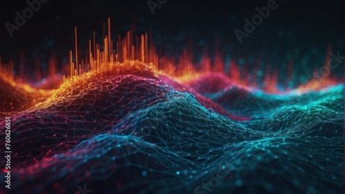 Dynamic Abstract Digital Background Ideal for Exploring Technological Processes, Neural Networks, AI, Digital Storage, Sound and Graphic Forms, Science, and Education photo