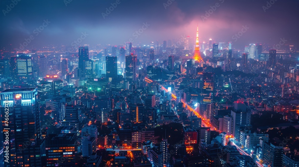 Tall Buildings in Cityscape at Night
