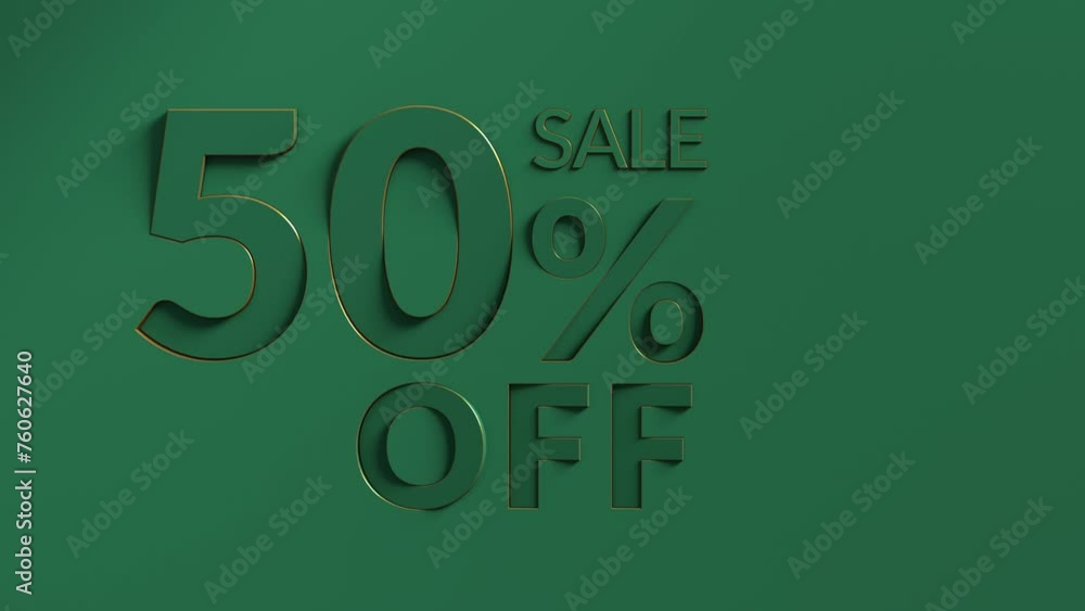 50 percent off price greenuction toned in green. 50% sale ellegant green background with greennumbers. Marketing animation of green 50% percent discount offer sale. 50 percent off price greenuction toned in green. 50% sale ellegant green background with greennumbers. Marketing animation of green 50% percent discount offer sale.