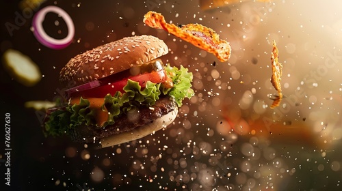 Burger hamburger go to pieces composition fast food wallpaper background