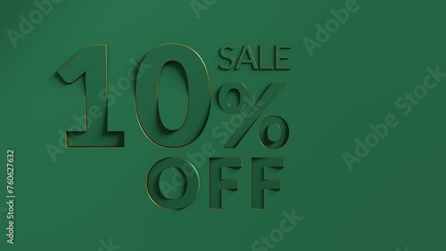 All in green 10 percent sale. 10% discount, 10% off, up to 10% animation. 10% sale ellegant background with greennumbers.Ten percent footage for campaign, discount, clearance, marketing, promotion,. photo