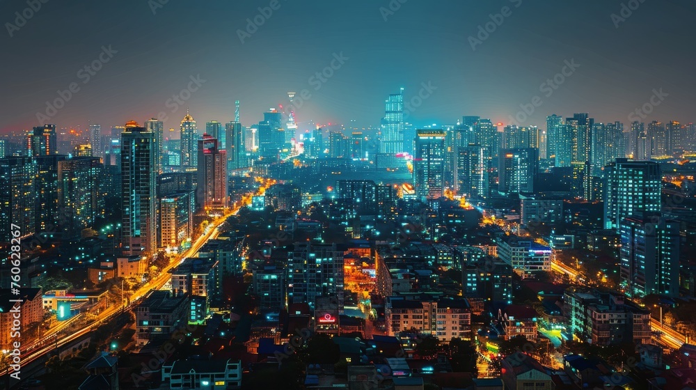 Tall Buildings in Cityscape at Night