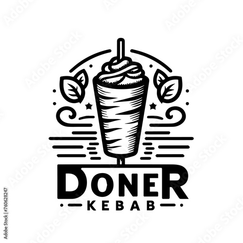 black logo of doner kebab with vegetables and meat on the white background