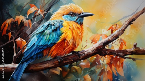 Colorful Bird Perched on Branch