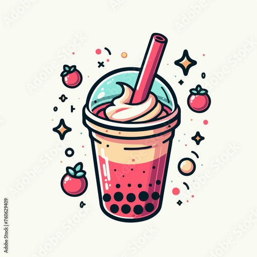 cup of bubble tea with chocolate and strawberry illustration