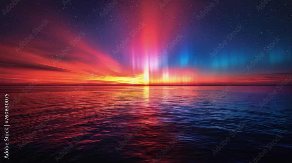 Colorful Aurora Borealis Dancing Over Water