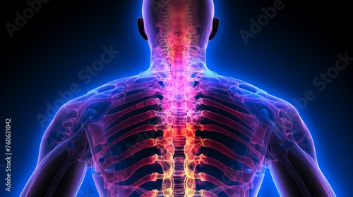 a glowing spine within a human body, highlighting the central role of the spinal column