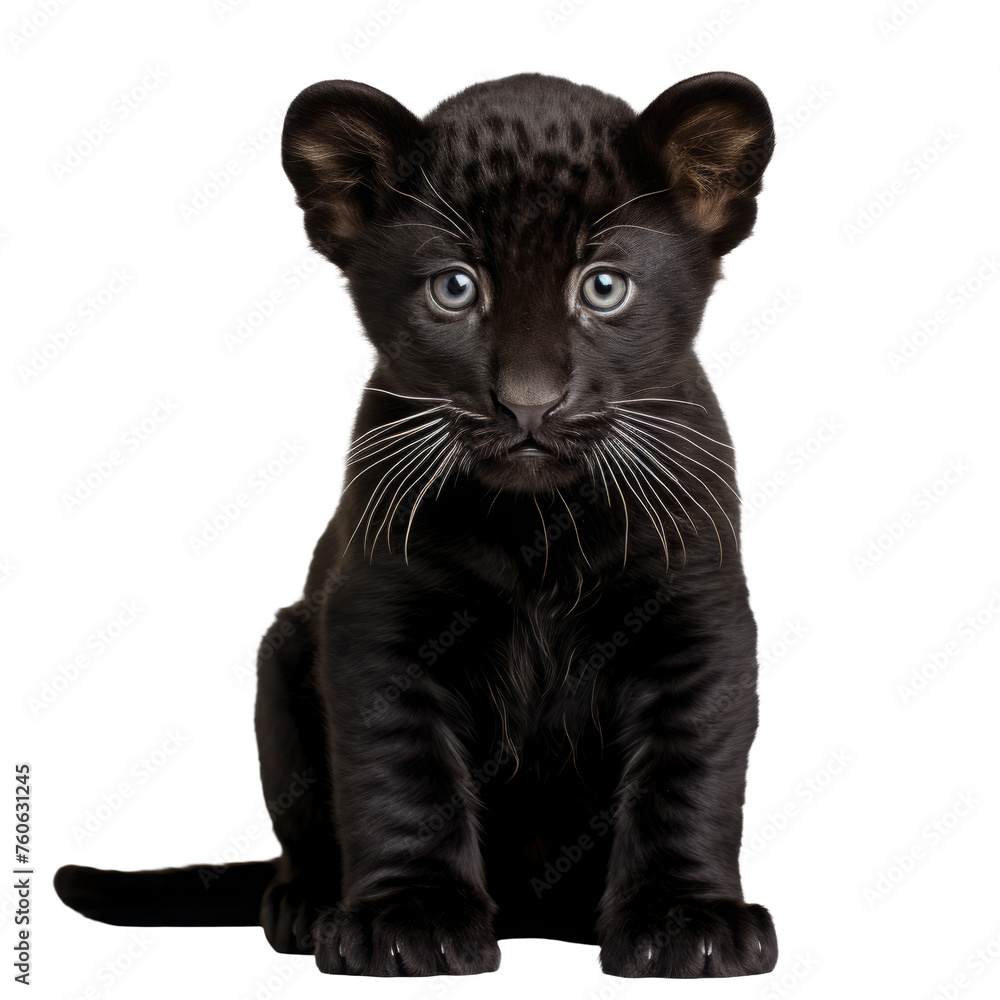 black panther cub. isolated animal, cut out. a kitten of the feline ...