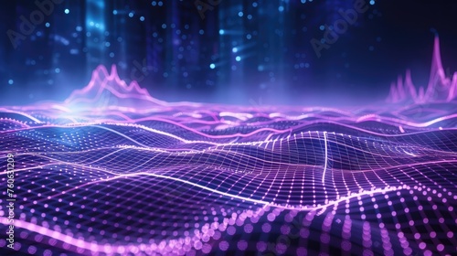 "Vivid purple digital landscape with dynamic lines. Cyberpunk aesthetic for music visualization and futuristic background design."