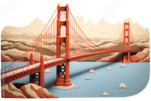 Paperstyle origami Golden Gate Bridge, golden gate bridge illustrated origami art