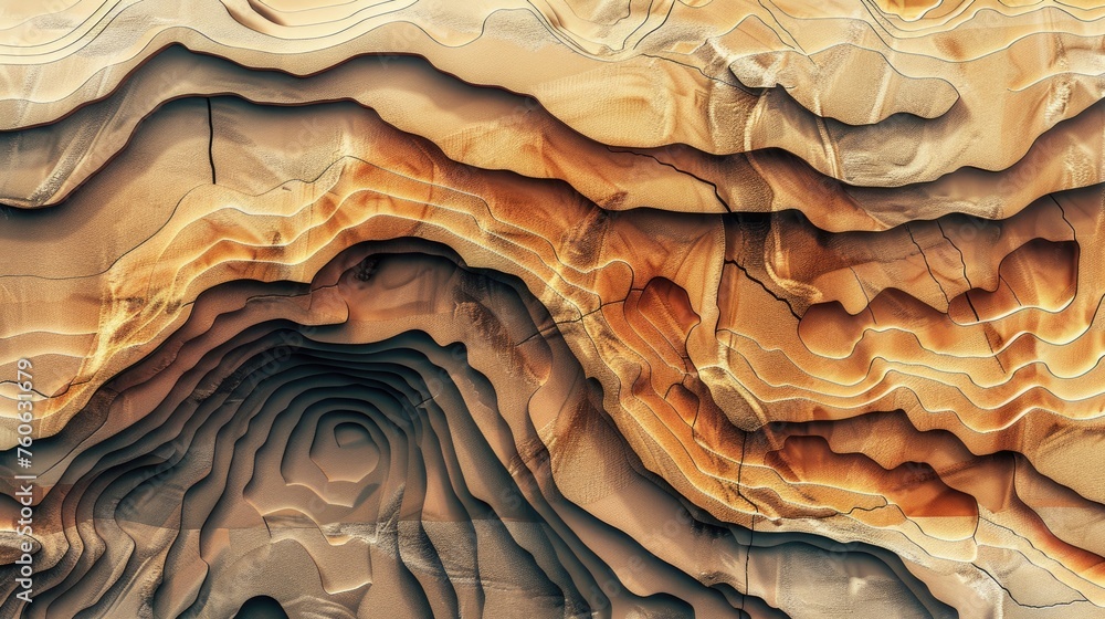"Abstract geological layers artwork in warm hues. Topography inspired digital print for interior design and poster art." - obrazy, fototapety, plakaty 