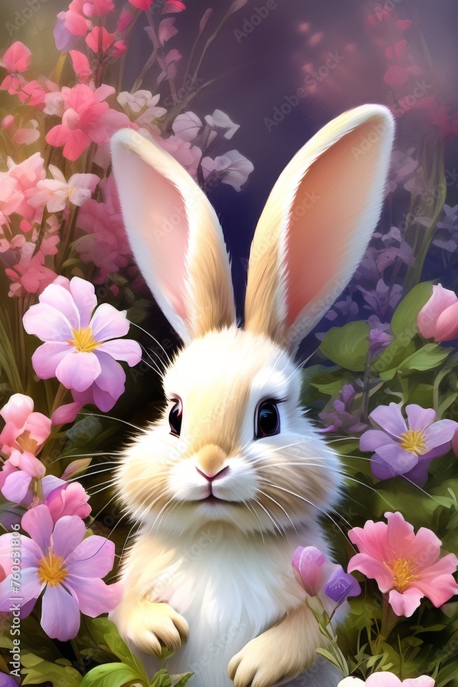 Easter, cute beautiful Easter Bunny in a sunny meadow Easter, cute beautiful Easter Bunny in a sunny meadow