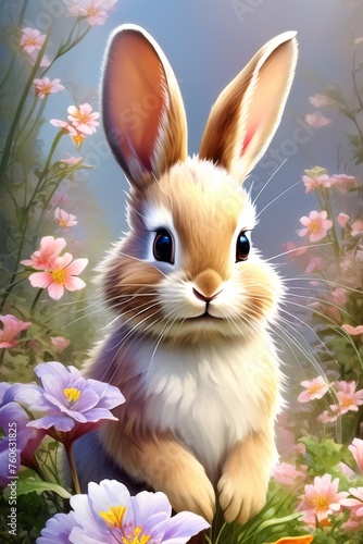 Easter, cute beautiful Easter Bunny in a sunny meadow © solution