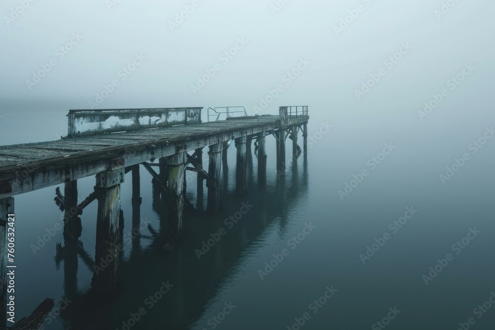 Dilapidated Abandoned pier. View travel harbor. Generate Ai