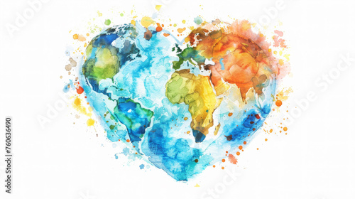 Earth Day concept, Abstract colorful art Child painting with brush and watercolor paints a picture of earth heart day, around the whole globe Protecting Planet together, Environmental Care 